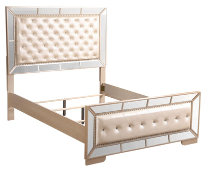 Stylish contemporary bed with champagne tufted headboard and mirrored frame by HouseOfZazla on Tampa Home & Garden Store