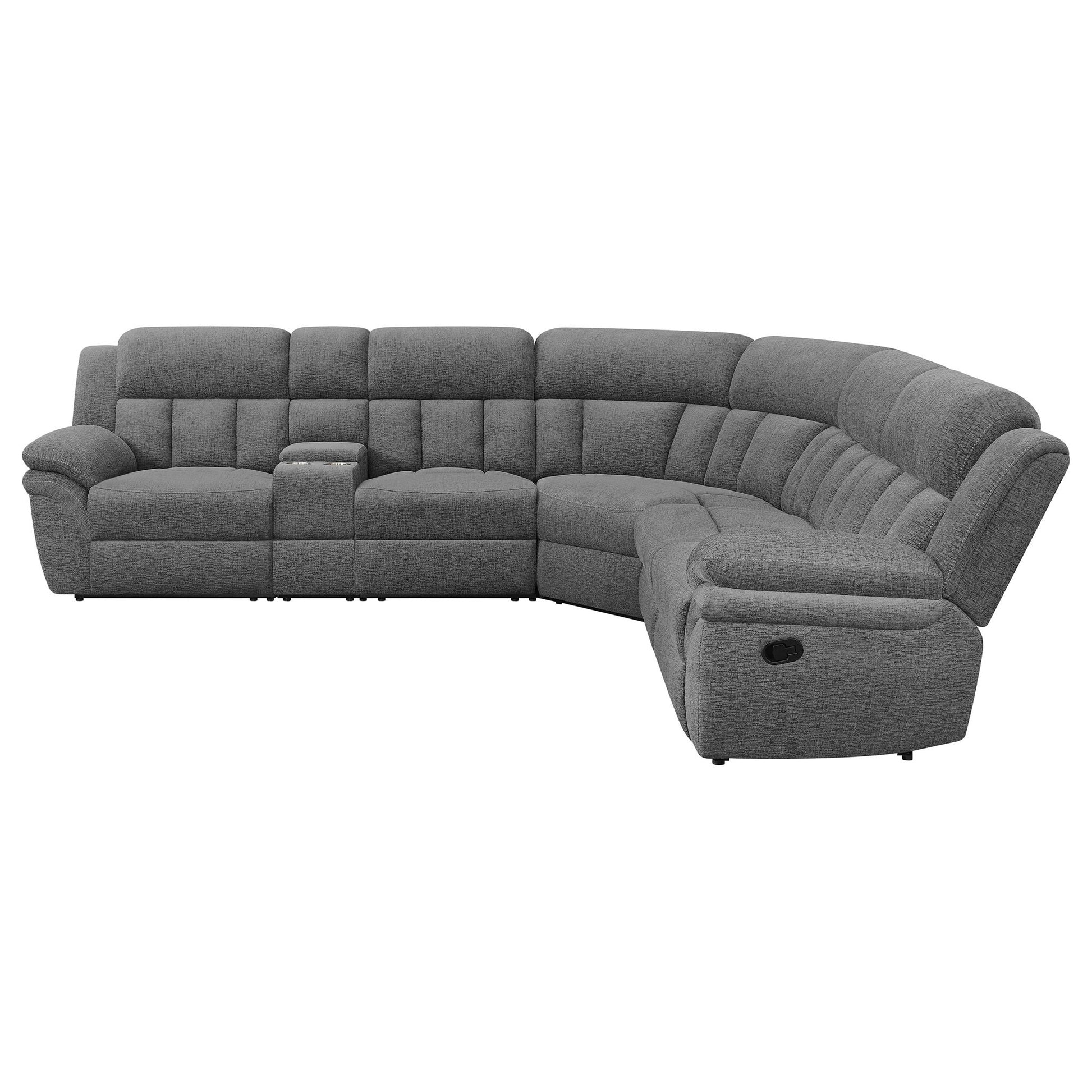 Divine 6 Piece Reclining Sectional by HouseOfZazla in gray fabric with chaise on Tampa Home & Garden Store