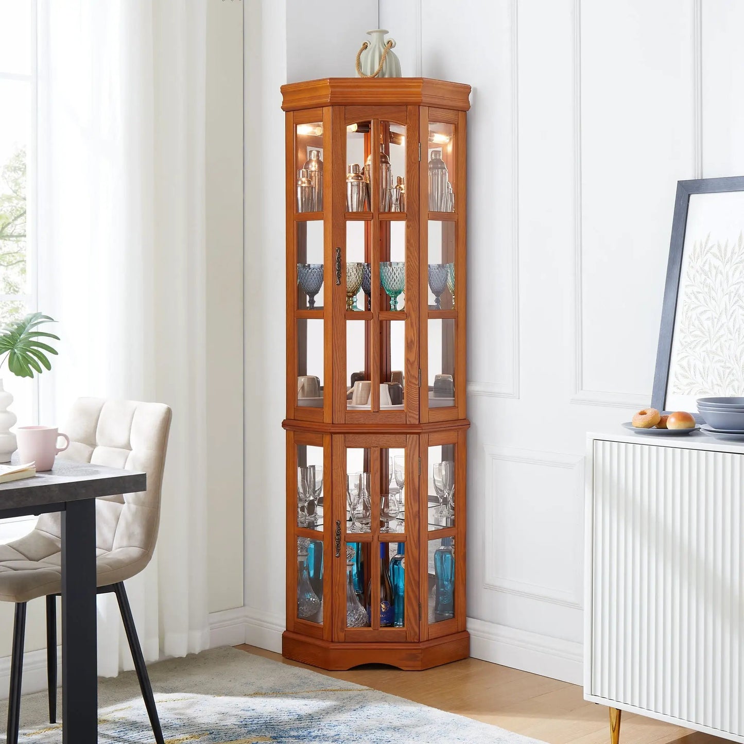 Corner Curio Cabinet with 5 Shelves and Lighting