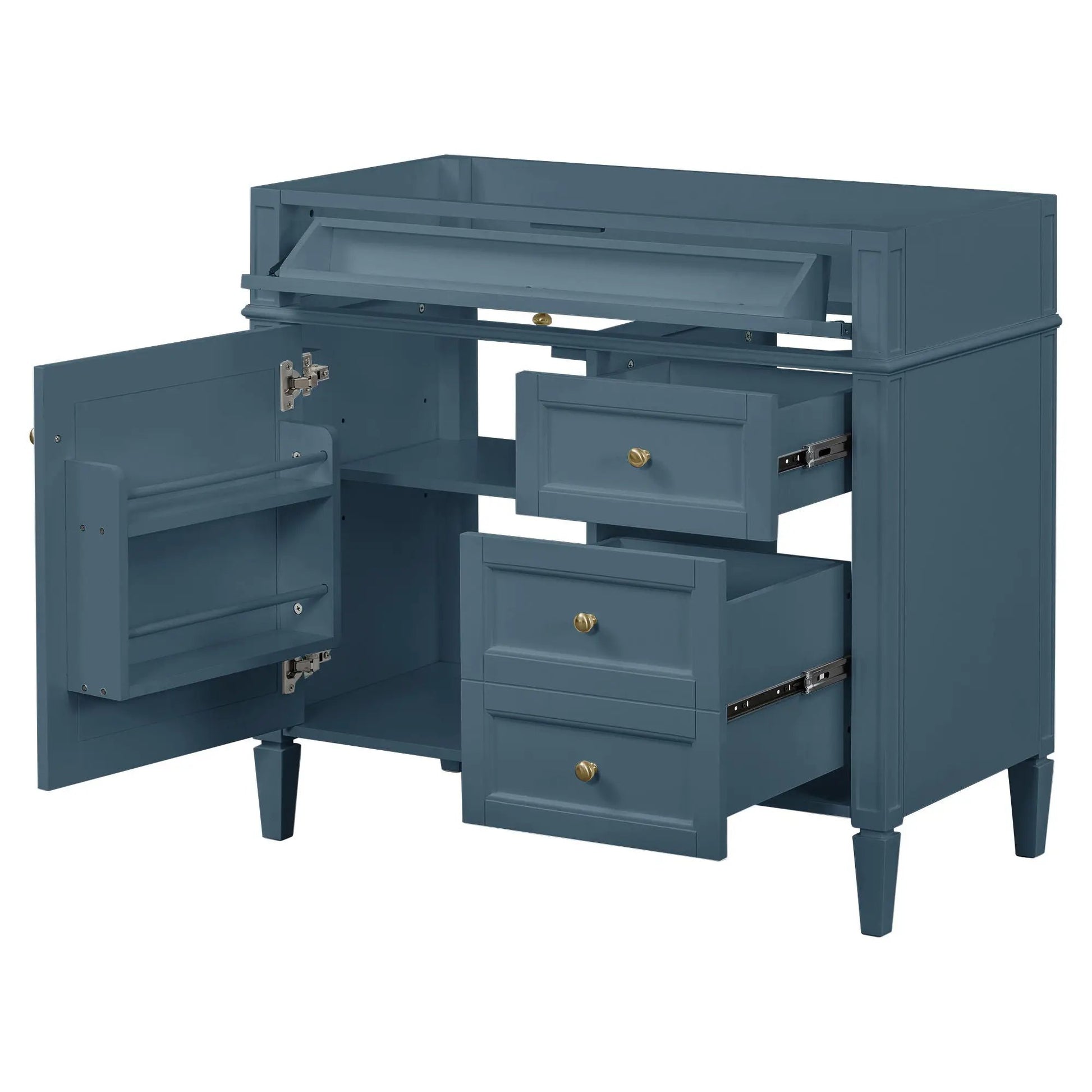 Blue bathroom vanity base with 2 drawers and a tip-out drawer by Unique Piece Furniture on Tampa Home & Garden Store