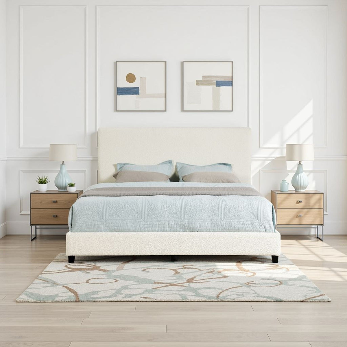Platform Bed with Upholstered Headboard and Frame