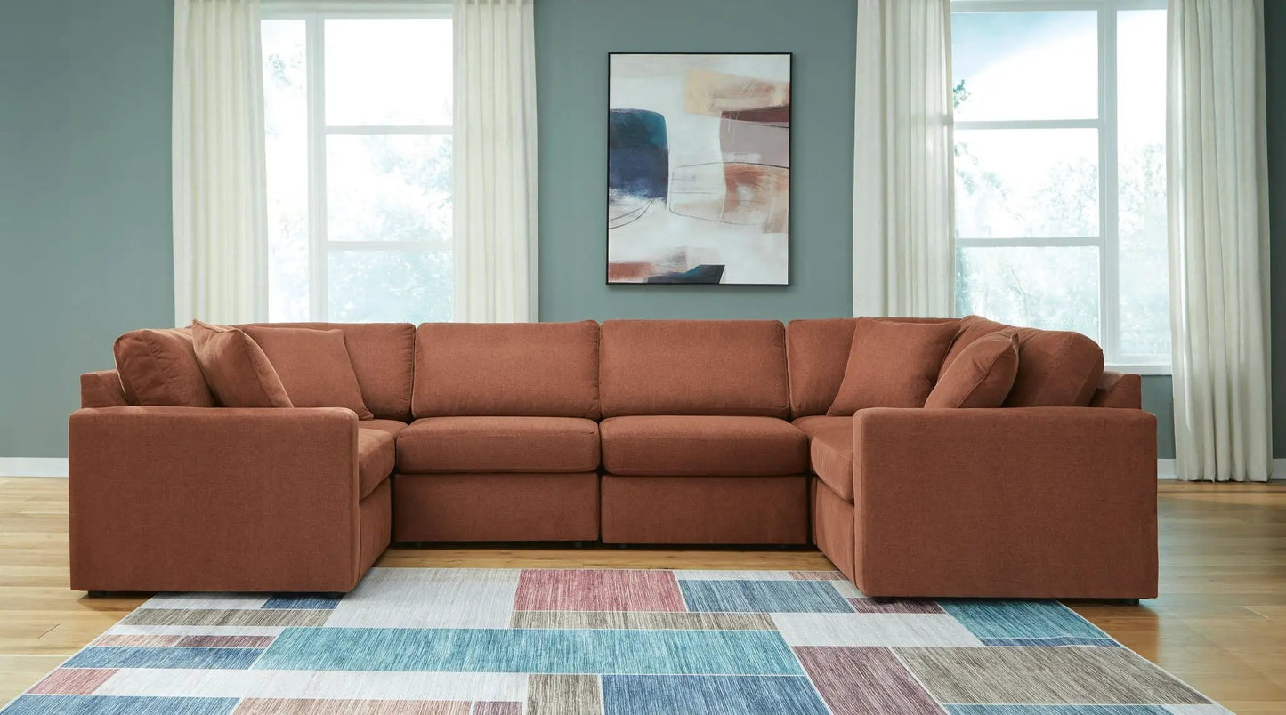 Modmax Spice sectional by Unique Piece Furniture, rust-orange stationary sofa in living space on Tampa Home & Garden Store