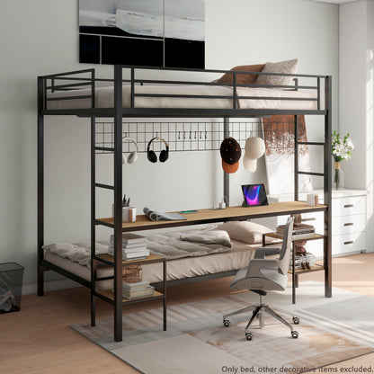 Ethan bunk bed with desk by HouseOfZazla, black metal frame with storage shelves on Tampa Home & Garden Store
