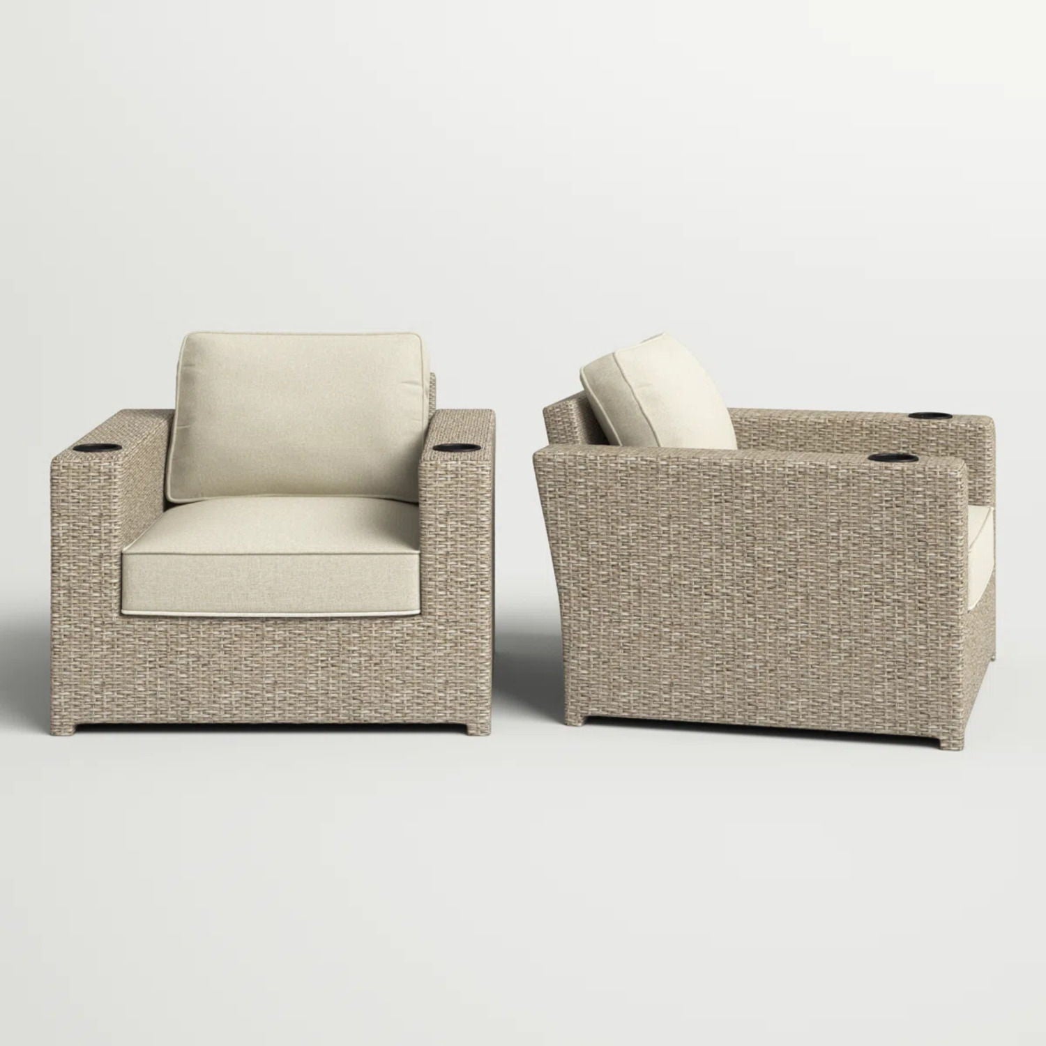 Outdoor lounge chairs with cushions, weather resistant beige woven rattan HouseOfZazla 2 chairs on Tampa Home & Garden Store