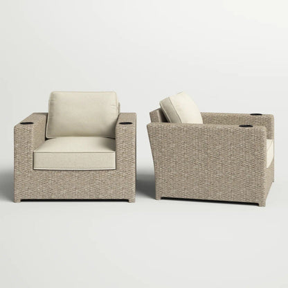 Outdoor lounge chairs with cushions, weather resistant beige woven rattan HouseOfZazla 2 chairs on Tampa Home & Garden Store