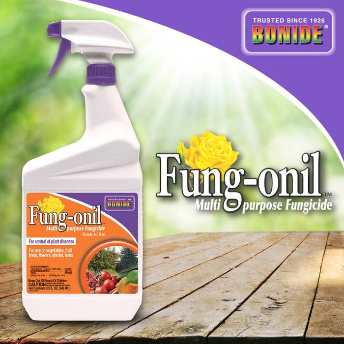 Bonide Fung-onil Ready To Spray liquid pesticide bottle with purple nozzle on Tampa Home & Garden Store