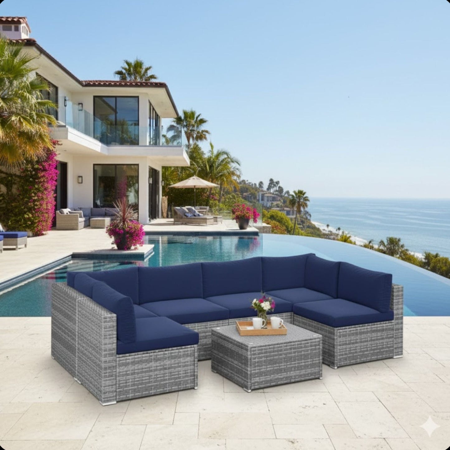 Modern Patio Set With Coffee Table 2-piece outdoor sectional sofa by HouseOfZazla navy cushions on Tampa Home & Garden Store