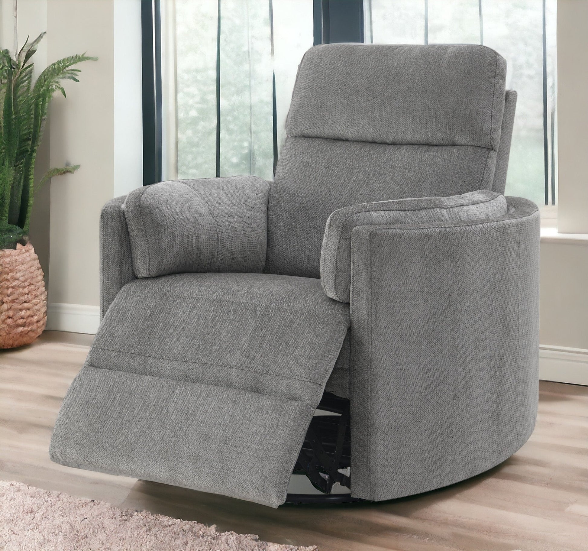 Sagen charcoal chenille glider recliner with swivel in gray upholstery on Tampa Home & Garden Store