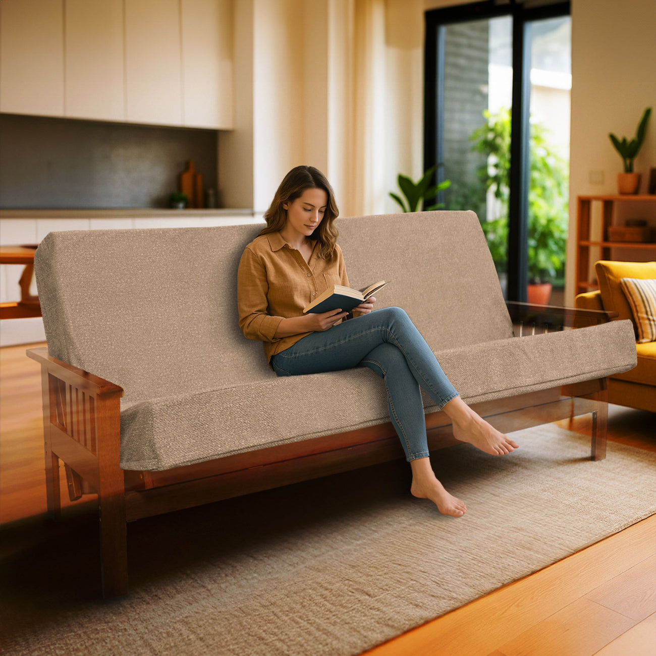 Memory Foam Infused Futon Mattress Full XL sofa bed beige fabric HouseOfZazla on Tampa Home & Garden Store