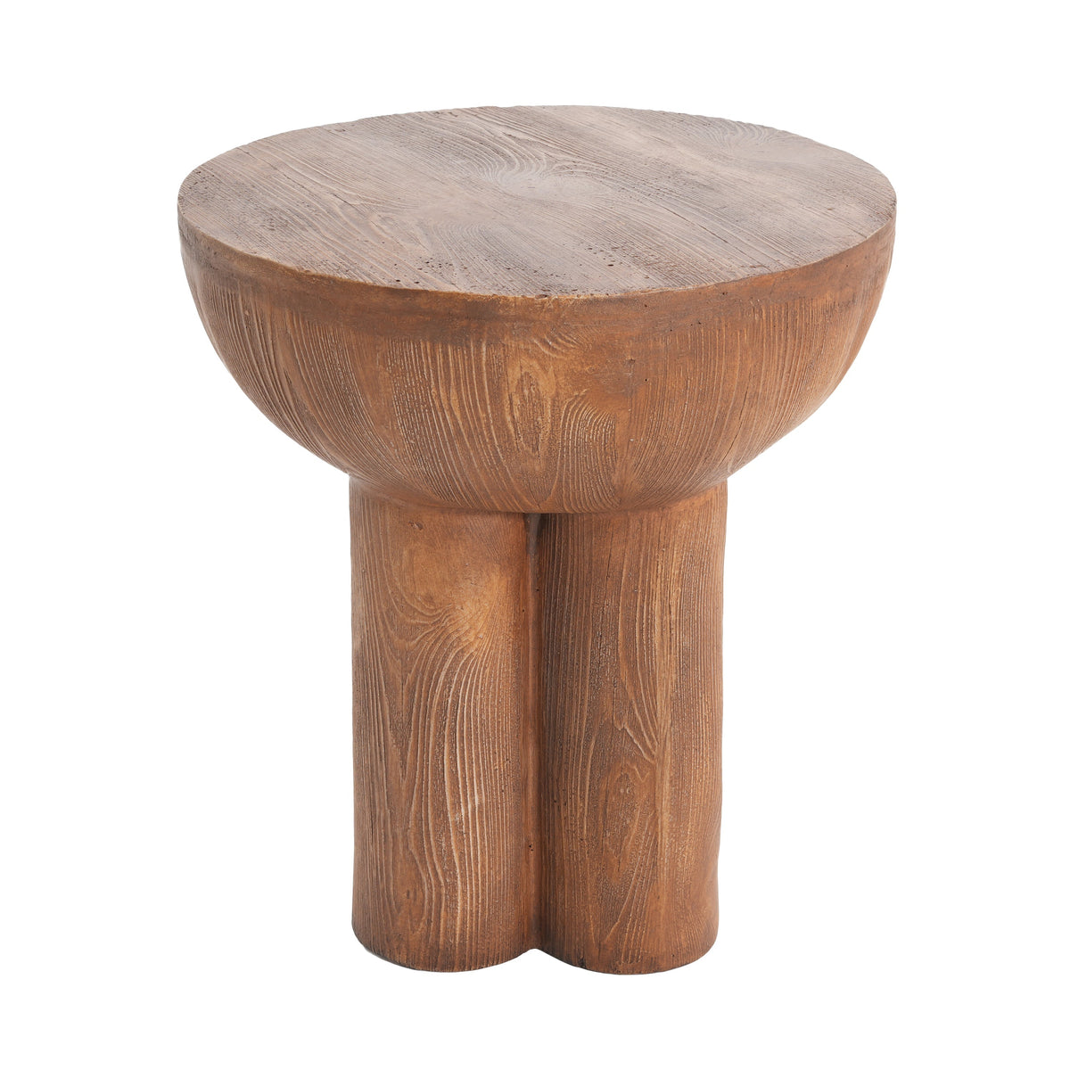 Iris outdoor three-legged wood-grain side table with round top HouseOfZazla on Tampa Home & Garden Store
