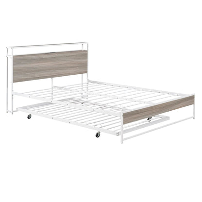 Platform Bed Frame With Trundle and USB Ports