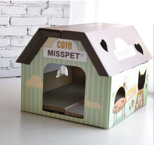 Cat scratcher cat house toy corrugated cardboard cafe design teal striped Misspet on Tampa Home & Garden Store