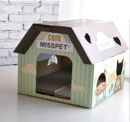 Cat scratcher cat house toy corrugated cardboard cafe design teal striped Misspet on Tampa Home & Garden Store