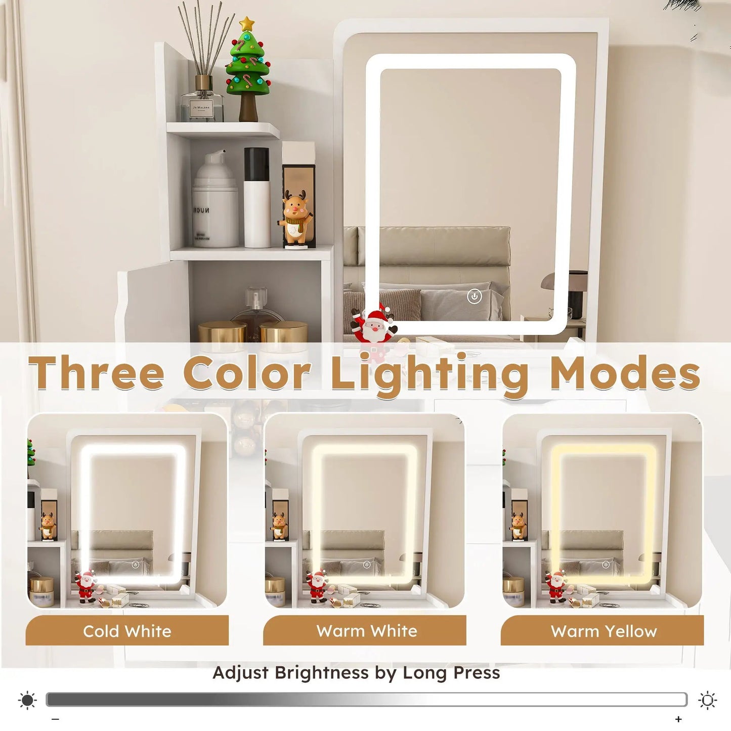 Vanity set with LED mirror and stool white finish 2 drawers 5 cabinets on Tampa Home & Garden Store