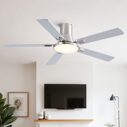 Flush mount ceiling fan with LED light and remote by HouseOfZazla, pearl silver finish on Tampa Home & Garden Store