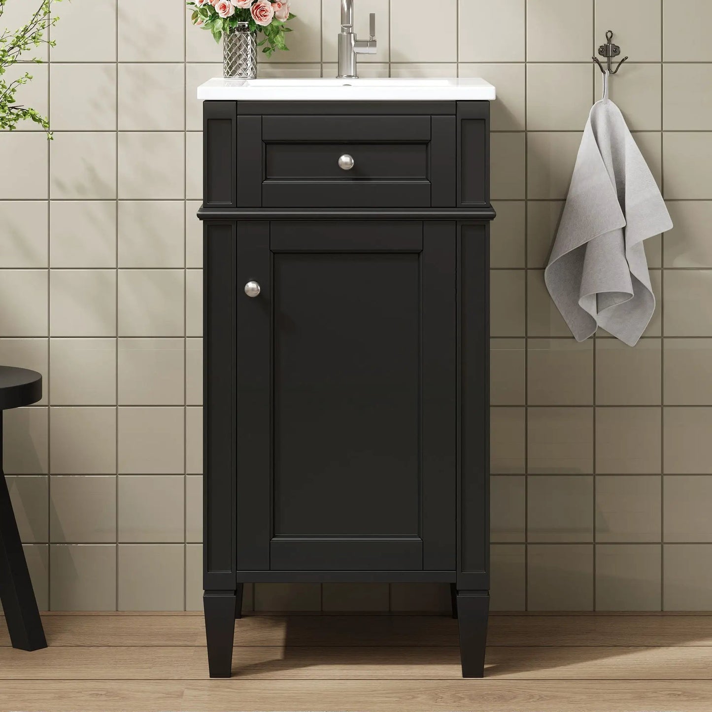 French Style Vanity With Sink and Solid Wood Legs