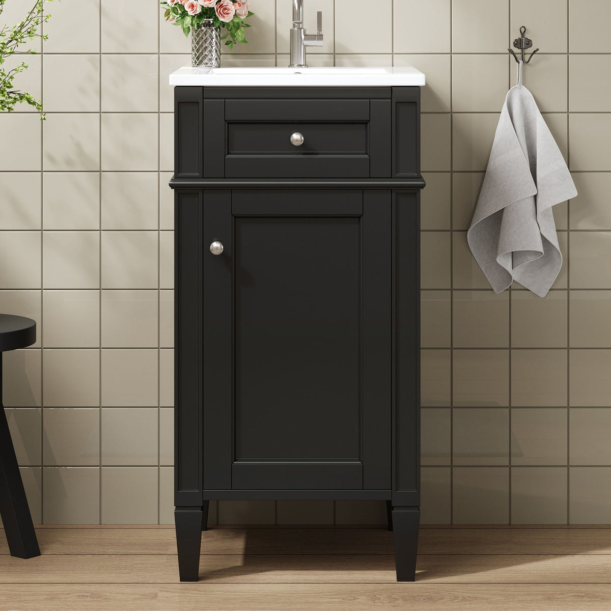 French Style Bathroom Vanity HouseOfZazla with ceramic sink and soft-close doors black on Tampa Home & Garden Store