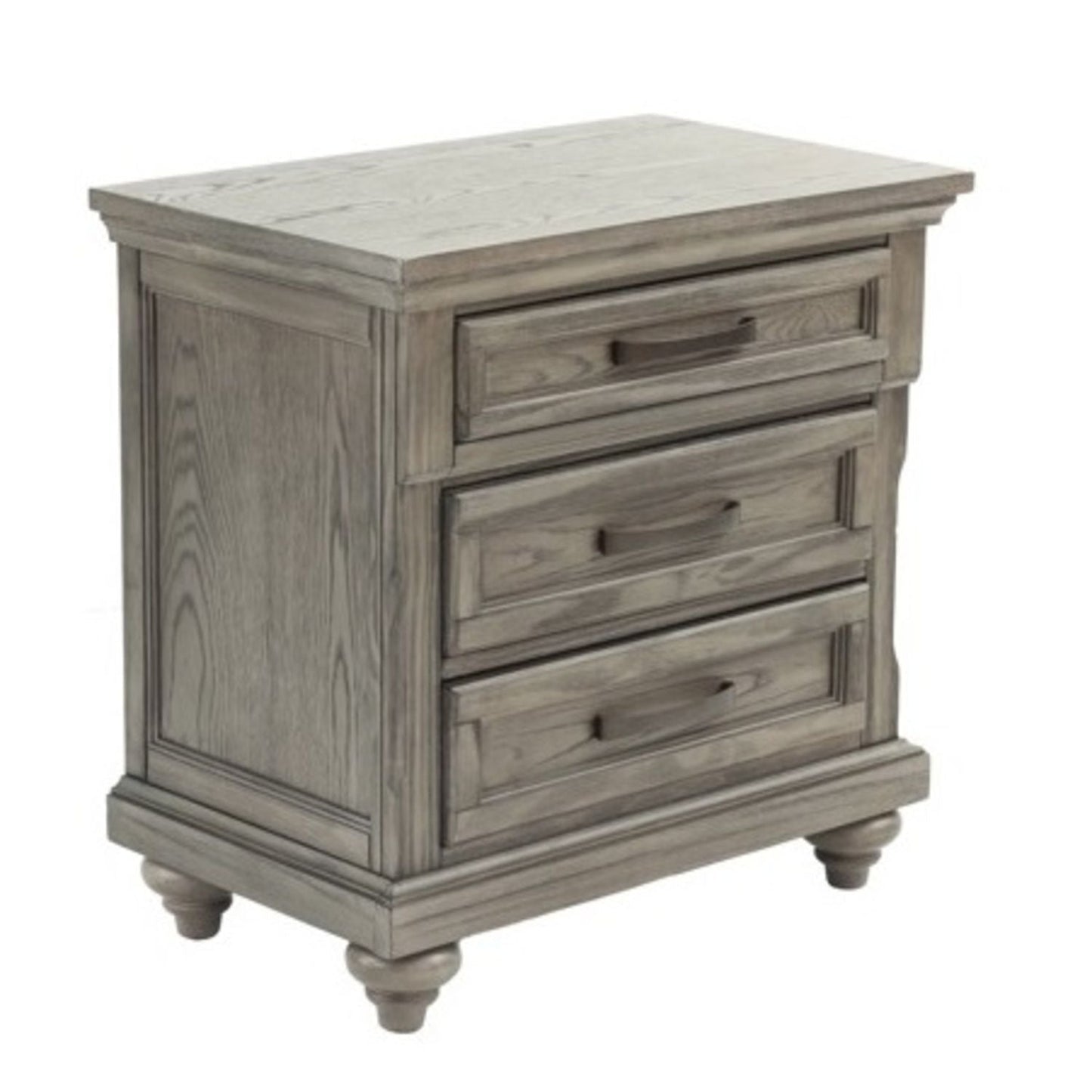 3 Piece Bedroom Set nightstand by HouseOfZazla, graywashed wood, 4-drawer design, turned feet on Tampa Home & Garden Store