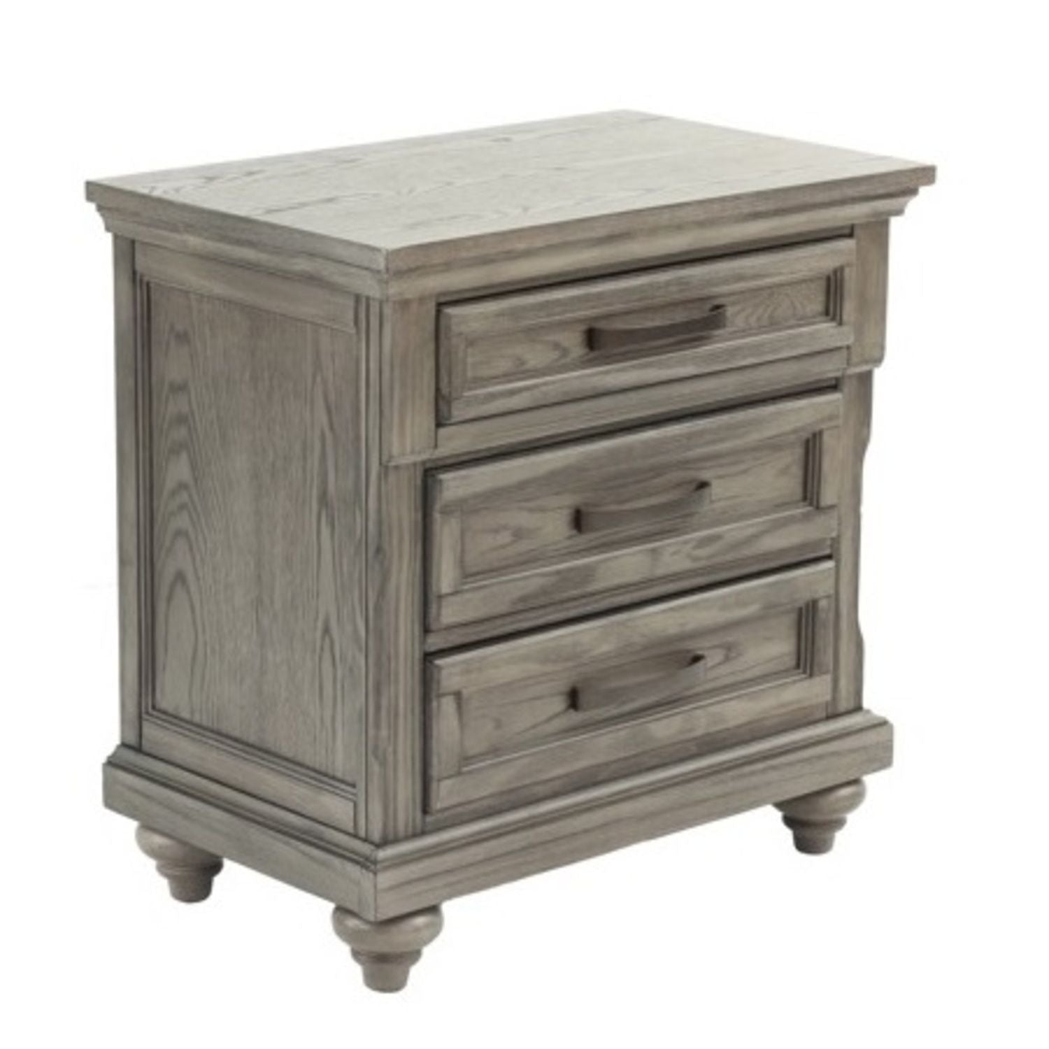 3 Piece Bedroom Set nightstand by HouseOfZazla, graywashed wood, 4-drawer design, turned feet on Tampa Home & Garden Store