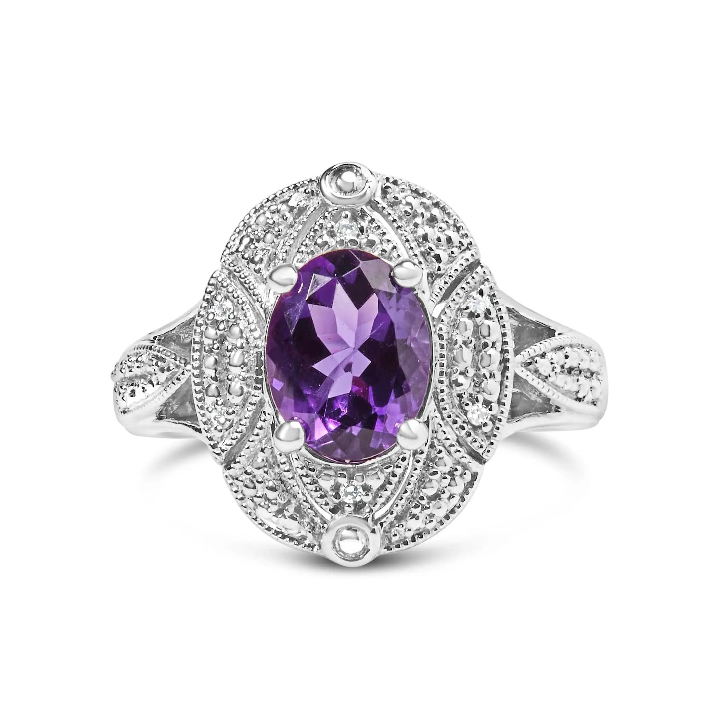 Amethyst oval diamond-accent Art Deco cocktail ring in sterling silver by Bids.com on Tampa Home & Garden Store