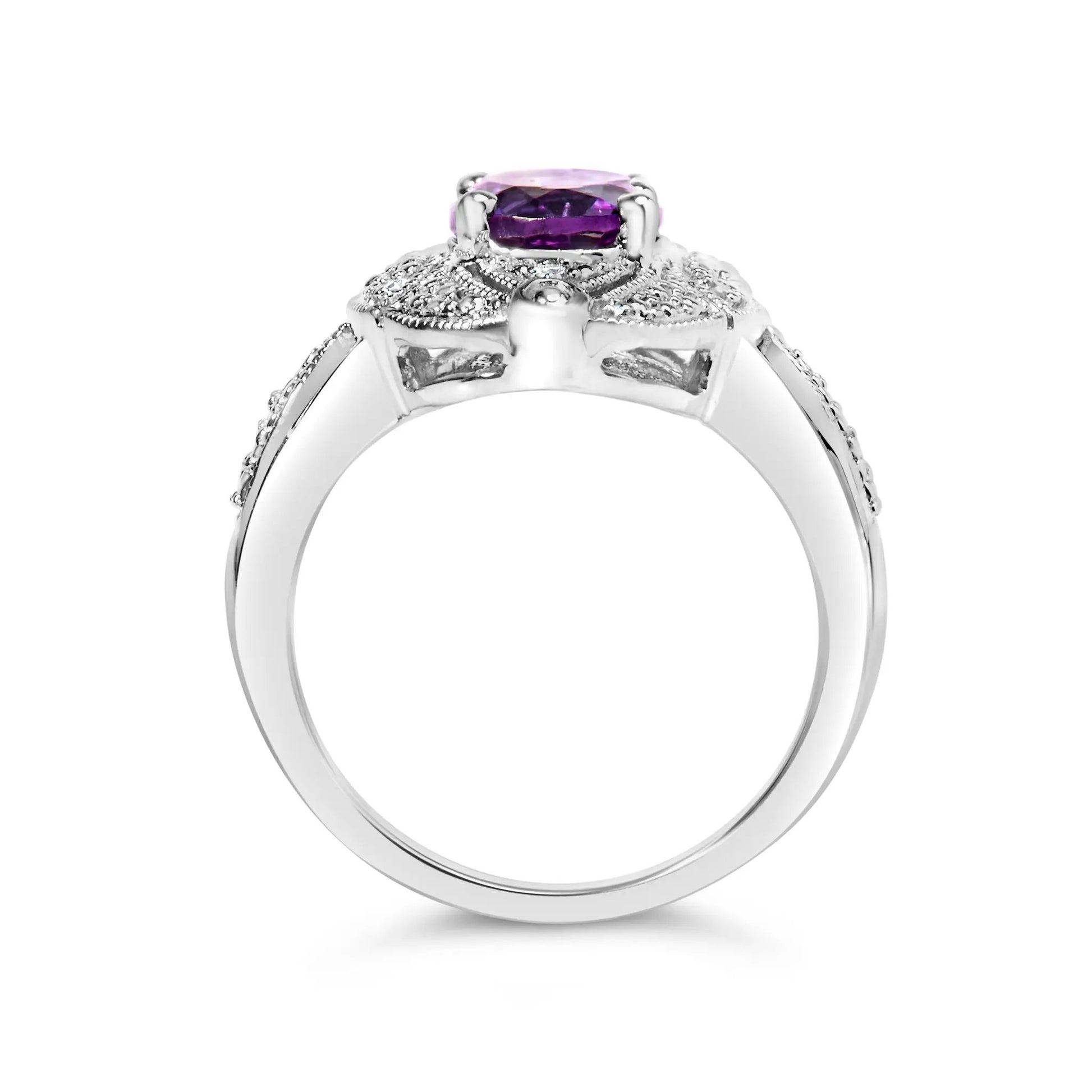 Sterling silver amethyst cocktail ring with diamond accents, Art Deco style on Tampa Home & Garden Store