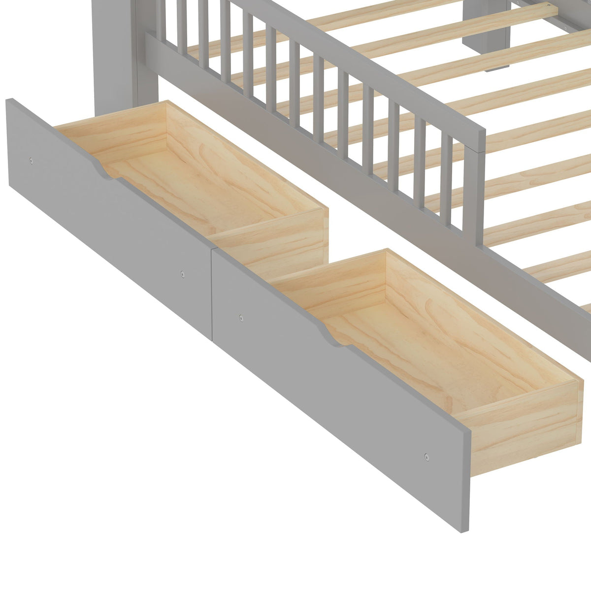 Bed with Headboard Storage Rack by HouseOfZazla, grey frame, 2 under-bed drawers, 3 guardrails on Tampa Home & Garden Store