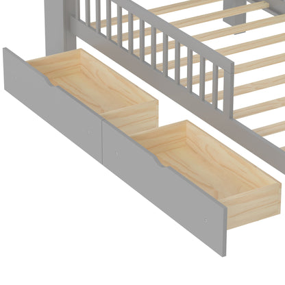 Bed with Headboard Storage Rack by HouseOfZazla, grey frame, 2 under-bed drawers, 3 guardrails on Tampa Home & Garden Store
