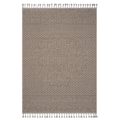 Guros A Synthetic Plush And Loop Area Rug beige-brown with tassel fringe by HouseOfZazla on Tampa Home & Garden Store