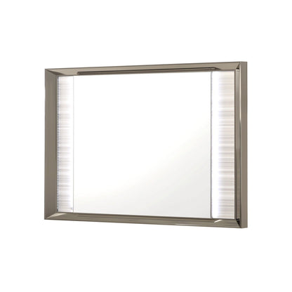 Rectangular LED mirror with brushed nickel frame and edge lighting on Tampa Home & Garden Store