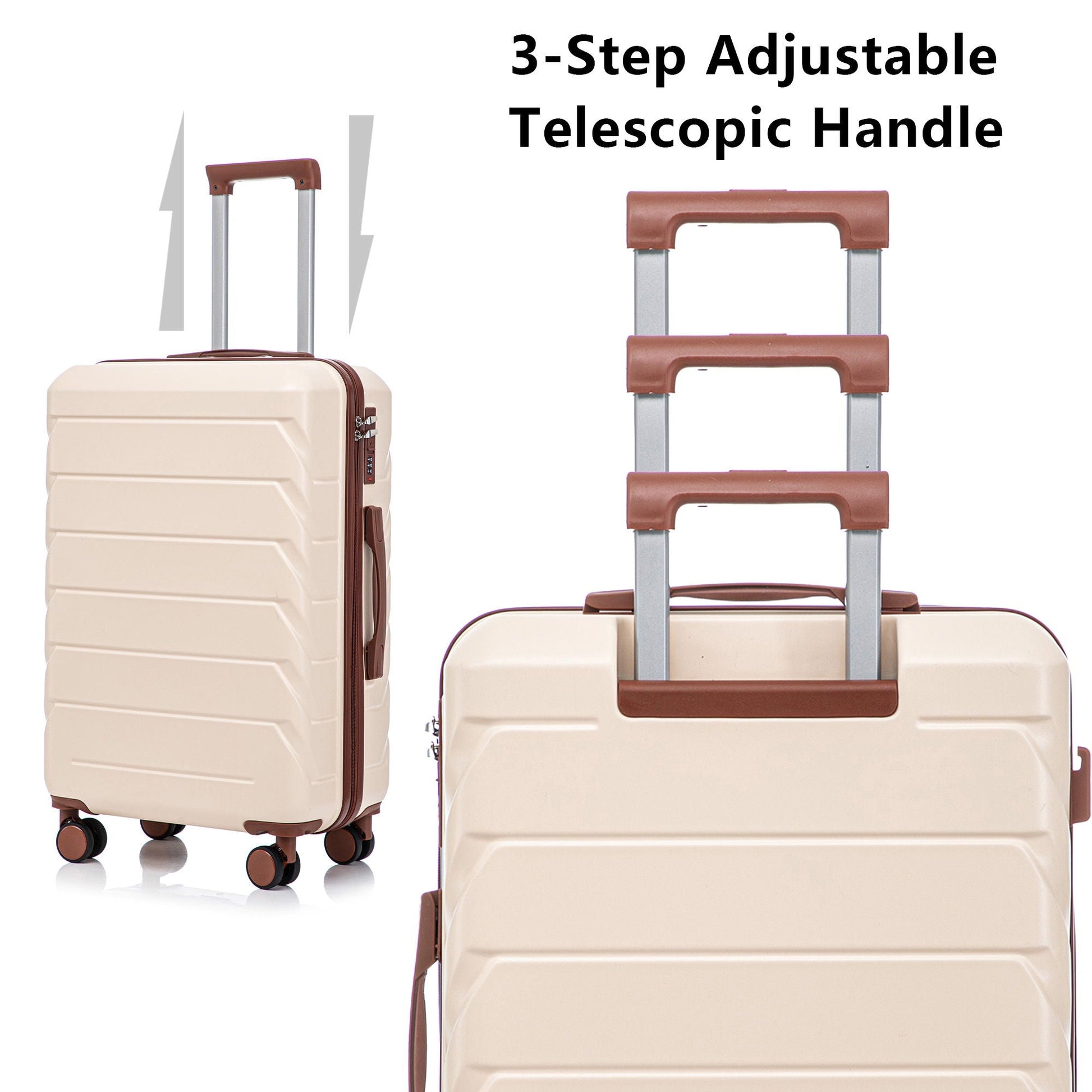 Beige 2-piece hard-shell spinner luggage set with brown trim and adjustable handles on Tampa Home & Garden Store