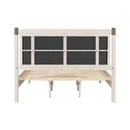 Solid wood queen bed frame with heavy-duty support, white finish and dark panel inserts on Tampa Home & Garden Store