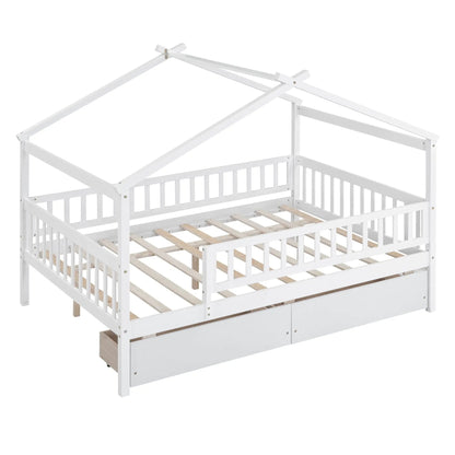 House Bed With 2 Drawers white wooden frame with built-in storage drawers and slatted base on Tampa Home & Garden Store