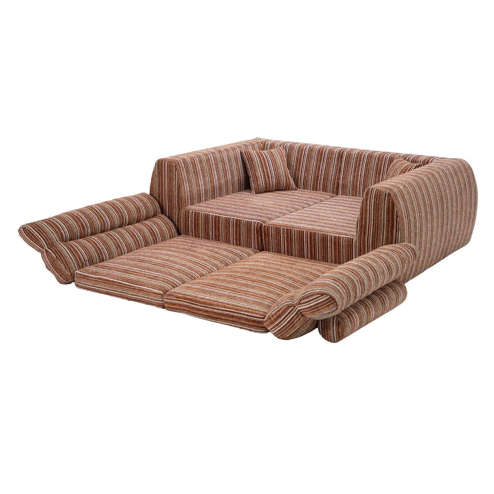 3 seater couch in orange-brown striped fabric with a throw pillow by Unique Piece Furniture on Tampa Home & Garden Store