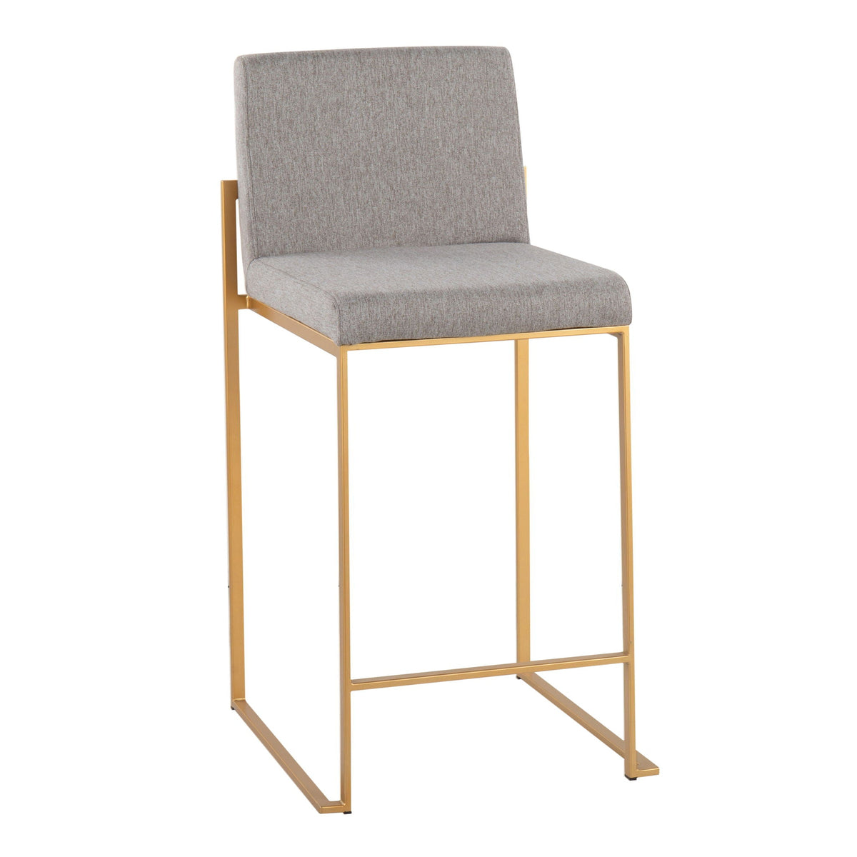 Contemporary high-back counter stool with upholstered gray seat, gold frame by HouseOfZazla on Tampa Home & Garden Store
