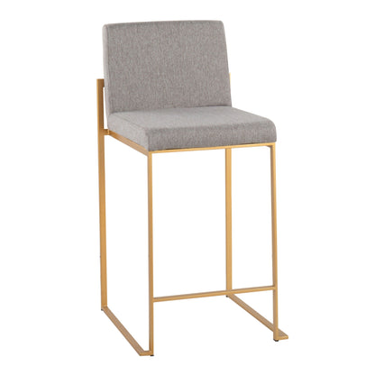 Contemporary high-back counter stool with upholstered gray seat, gold frame by HouseOfZazla on Tampa Home & Garden Store