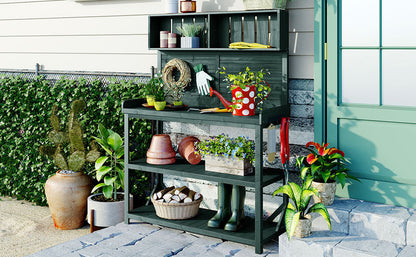 TOPMAX 65in wooden farmhouse potting bench with green finish and open shelving HouseOfZazla on Tampa Home & Garden Store