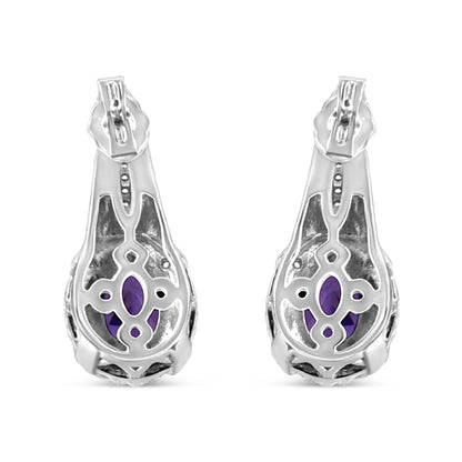 Sterling silver Art Deco drop earrings with oval purple amethyst and diamond accents by Bids.com on Tampa Home & Garden Store
