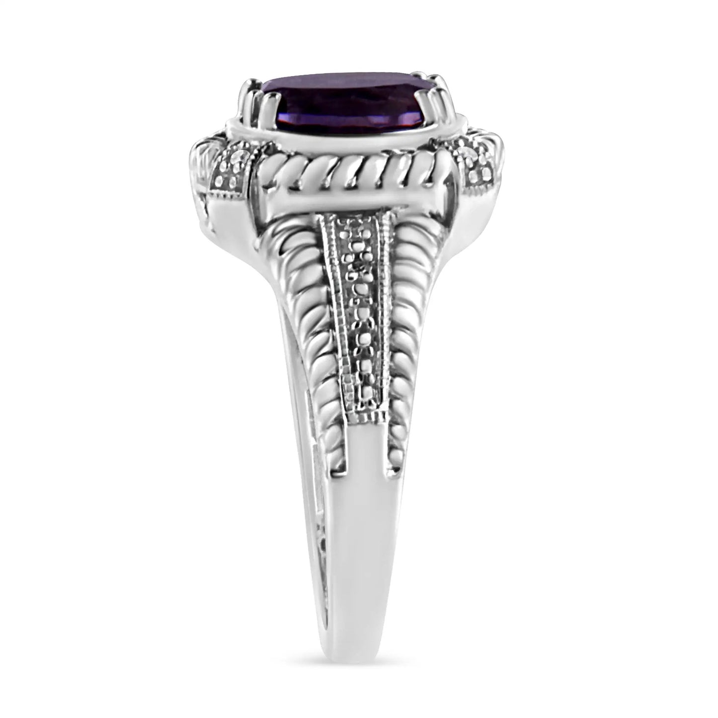 Sterling silver amethyst ring with oval 9x7 purple stone and diamond accents by Bids.com on Tampa Home & Garden Store