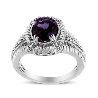 Sterling silver amethyst ring with oval purple center and diamond halo, size 7, Bids.com on Tampa Home & Garden Store