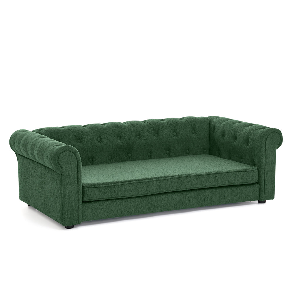 Elegant rectangular pet bed for oversized dogs in emerald green tufted fabric by HouseOfZazla on Tampa Home & Garden Store