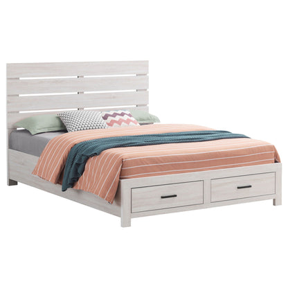 Geary Panel Bed by HouseOfZazla in light wood with slatted headboard and two under-bed drawers on Tampa Home & Garden Store