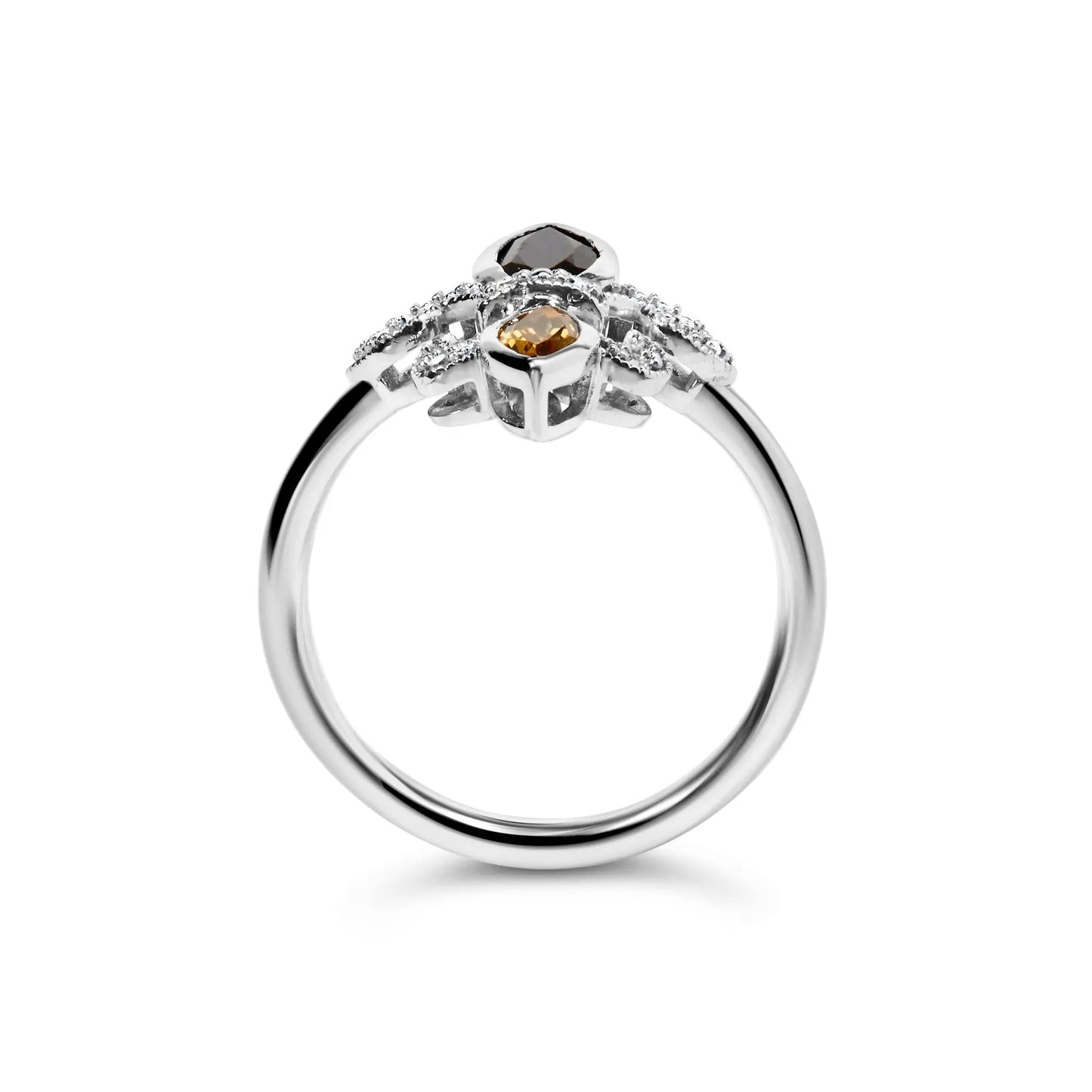 Sterling ring with black onyx and yellow citrine marquise stones fleur-de-lis design on Tampa Home & Garden Store