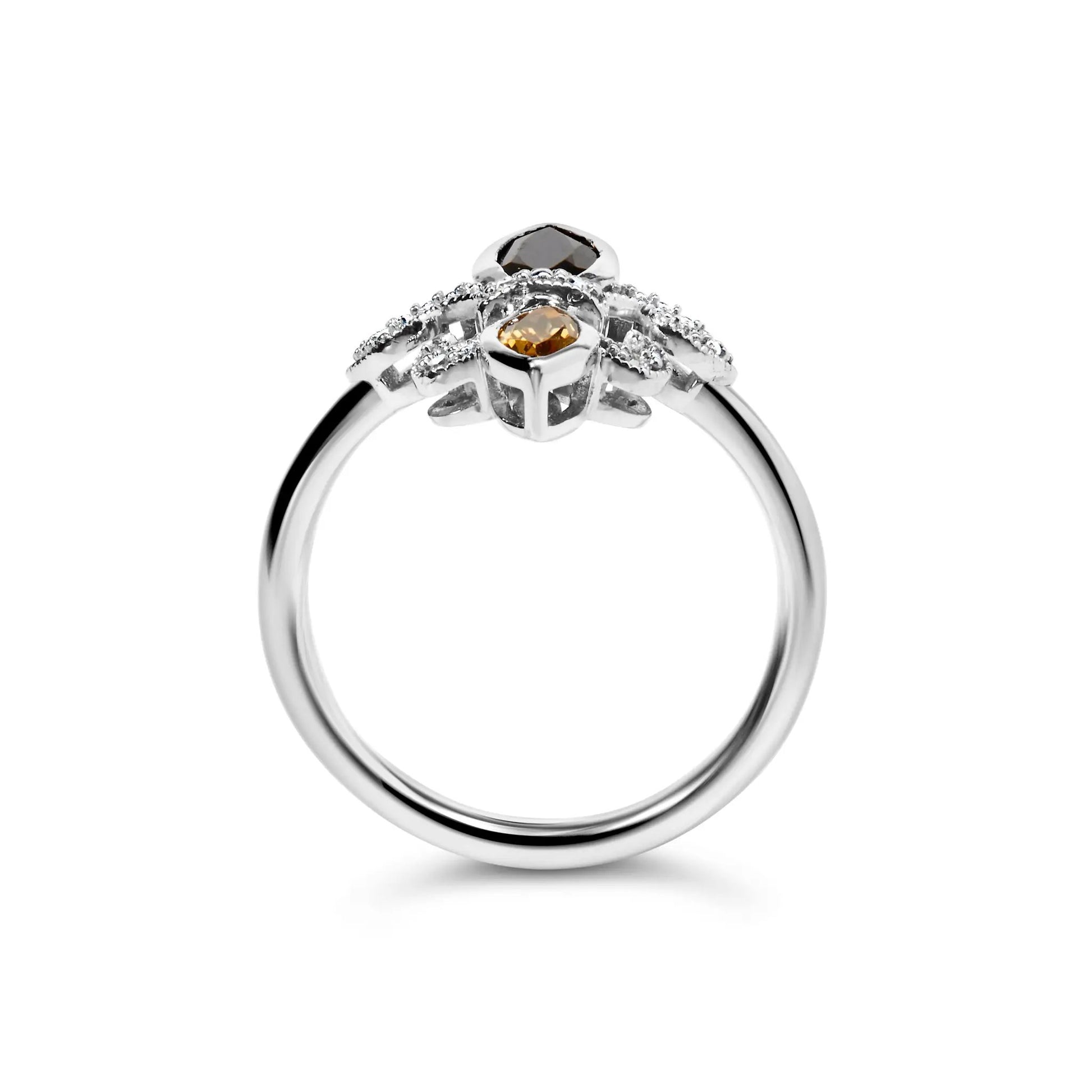 Sterling ring with black onyx and yellow citrine marquise stones fleur-de-lis design on Tampa Home & Garden Store
