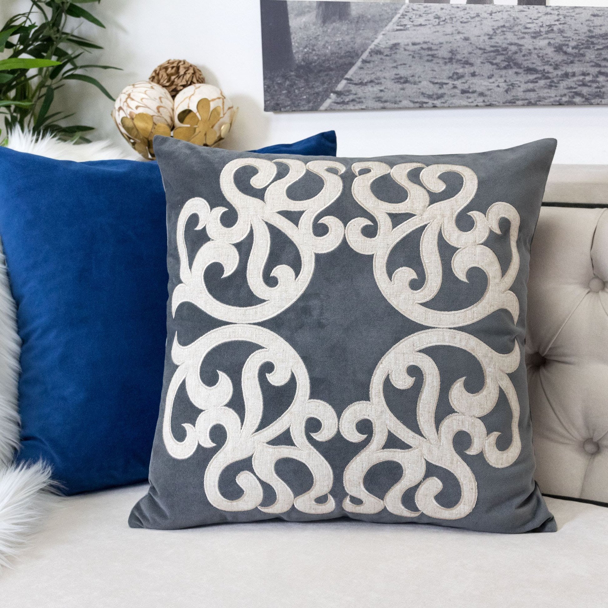 Dora Pillow Cover With Matching Back gray pattern; two pillows by Unique Piece Furniture on Tampa Home & Garden Store