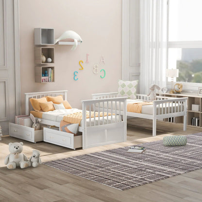 Twin over twin white bunk bed with drawers, convertible beds by Unique Piece Furniture on Tampa Home & Garden Store
