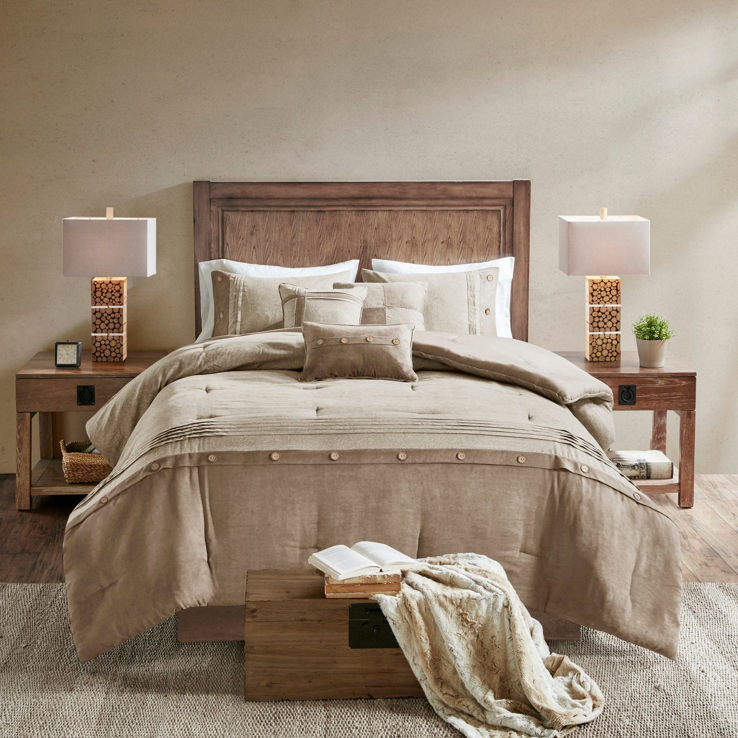 7 Piece Faux Suede Tan King Comforter Set by HouseOfZazla, Quilts & Comforters on Tampa Home & Garden Store