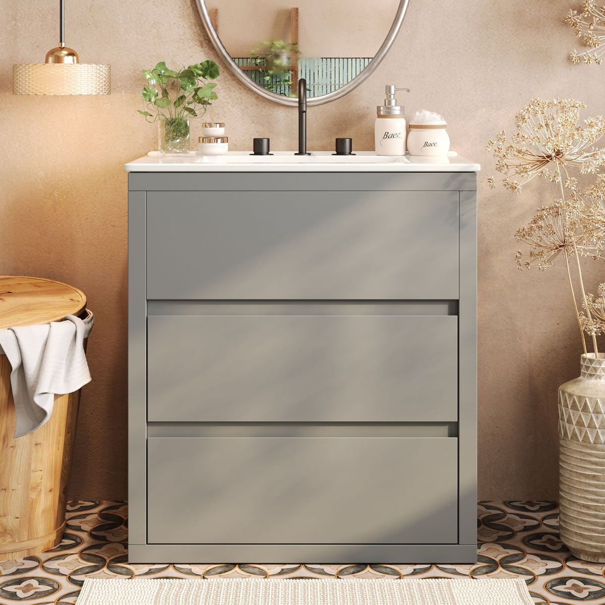 Freestanding bathroom vanity with ceramic sink, two full-extension drawers, HouseOfZazla on Tampa Home & Garden Store