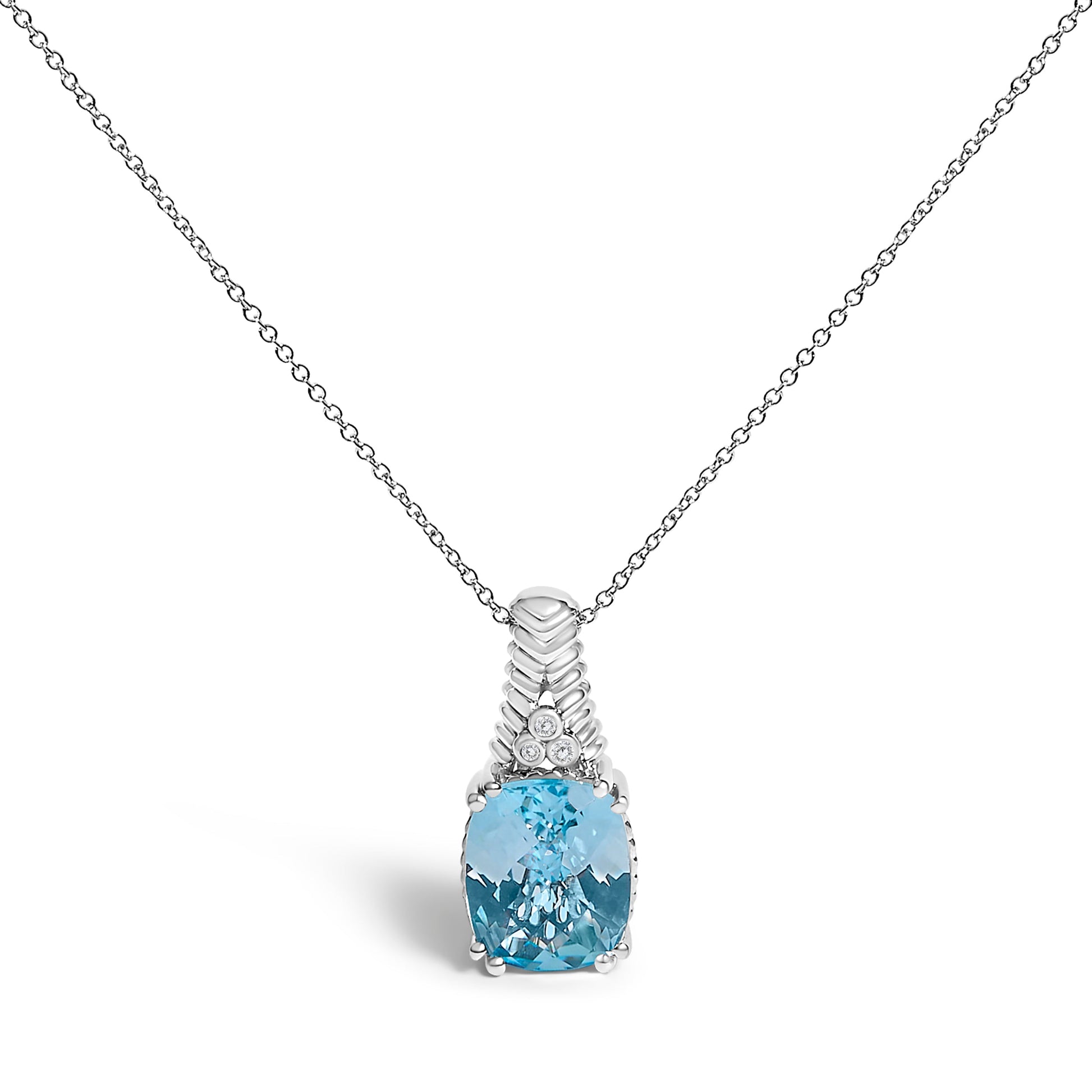 Sterling silver blue topaz teardrop pendant with diamond accents on textured setting on Tampa Home & Garden Store
