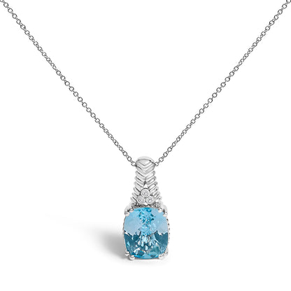 Sterling silver blue topaz teardrop pendant with diamond accents on textured setting on Tampa Home & Garden Store