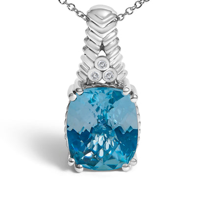 Sterling silver blue topaz pendant with diamond accents, 18in chain on Tampa Home & Garden Store